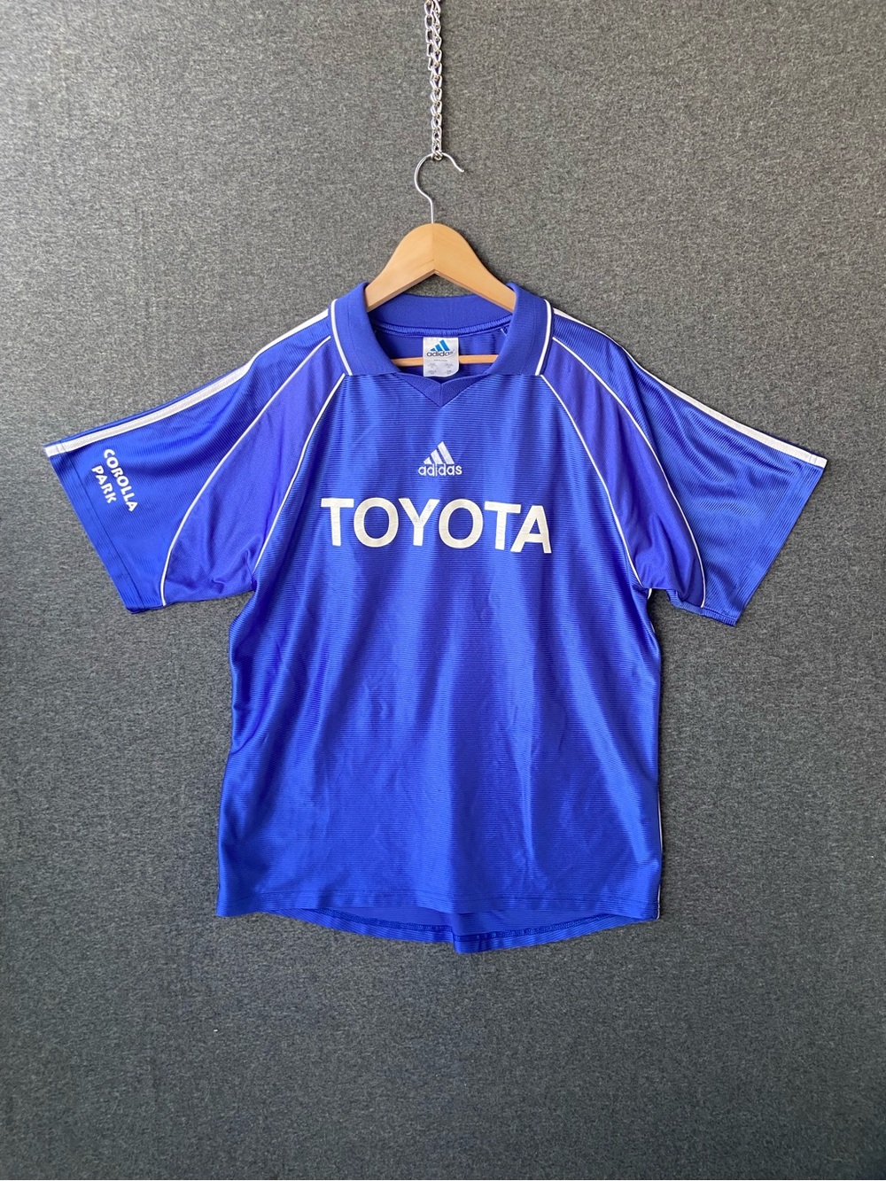 Vtg 90s Adidas Toyota Soccer Jersey Shirt XL Blue Made in Canada Y2K Blockette